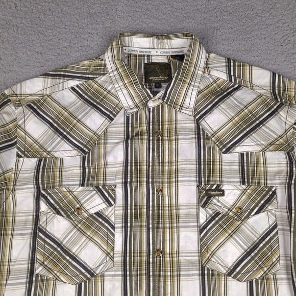 Cowboy Hardware Shirt Mens XL White Plaid Pearl‎ Snap Western Button Cotton - Picture 2 of 16